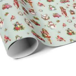 Papel De Regalo Navidades Retro 70 Vienen escenas de invierno