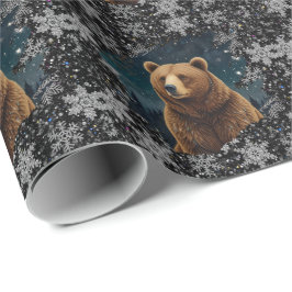 Papel De Regalo Navidades retro con paisaje nevado a medianoche