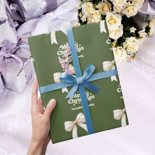 Papel De Regalo Navidades retro de crema verde oliva