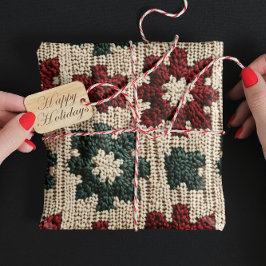 Papel De Regalo Navidades Retro De Punto Verde Rojo Clima De Suero