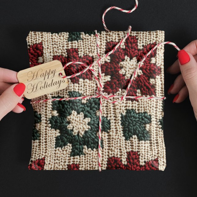 Papel De Regalo Navidades Retro De Punto Verde Rojo Clima De Suero (Subido por el creador)