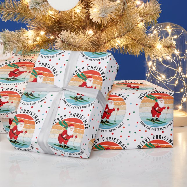 Papel De Regalo Navidades Retro Esquí al Amanecer Santa Personaliz (Vacaciones)