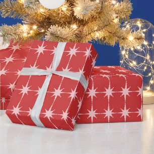 Papel De Regalo Navidades retro estrellas patrón rosa y rojo