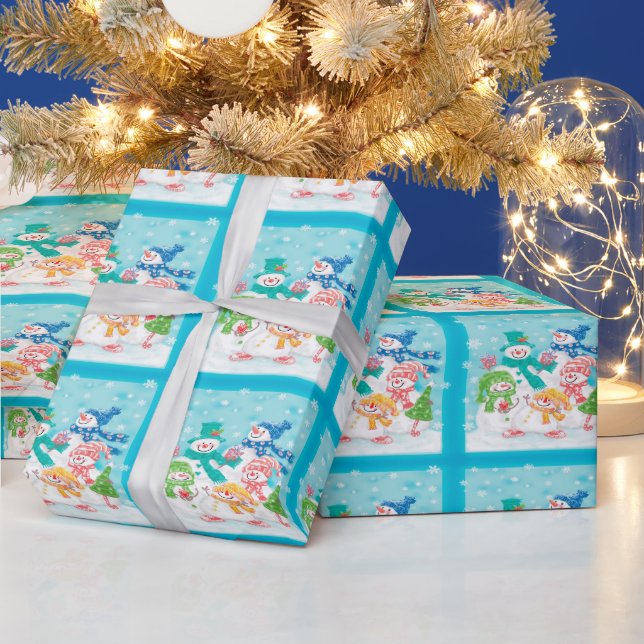 Papel De Regalo Navidades retro felices de Snowman (Vacaciones)