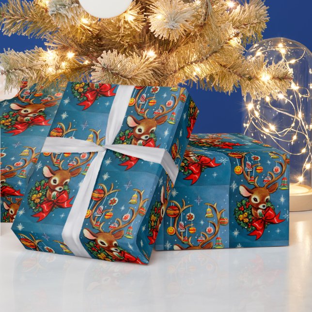 Papel De Regalo Navidades Retro Fiesta de Renos (Vacaciones)