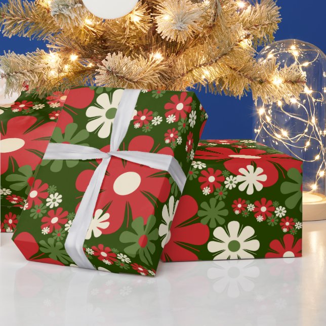 Papel De Regalo Navidades retro flores estéticas de los años 60 (Vacaciones)