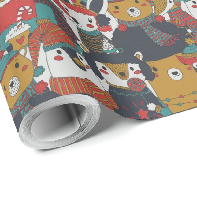 Papel De Regalo Navidades Retro Funky Animales (Esquina del rollo)