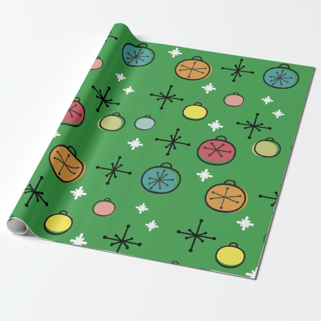 Papel De Regalo Navidades retro modernos de mediados del siglo XX  (Desenrollado)