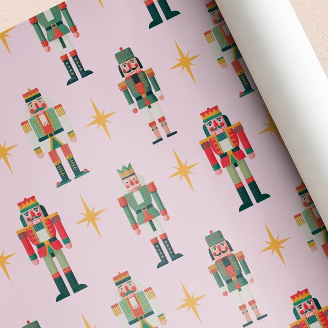 Papel De Regalo Navidades Retro Nutcracker Rosa del Siglo Medio (Subido por el creador)
