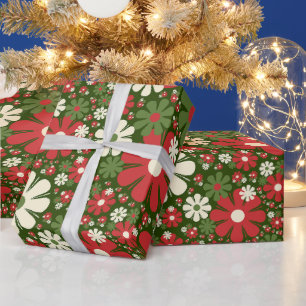 Papel De Regalo Navidades Retro Patrón de fantasía floral Verde Ro
