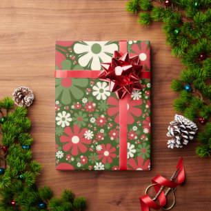 Papel De Regalo Navidades Retro Patrón de fantasía floral Verde Ro