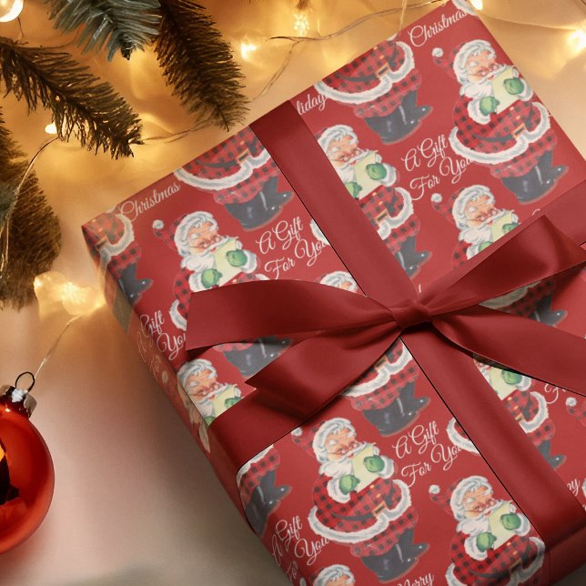 Papel De Regalo Navidades Retro Rojo de Santa Claus (Santa Claus Vintage Old Style Red Retro Christmas Wrapping Paper
)