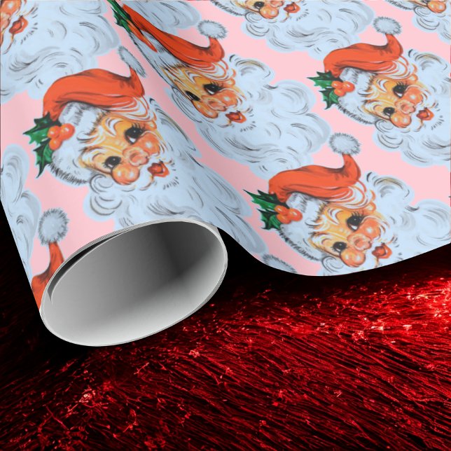 Papel De Regalo Navidades Retro Santa face Pink (Subido por el creador)