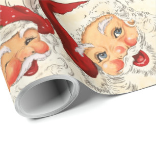 Papel De Regalo Navidades Retro Santa Mini Rojos