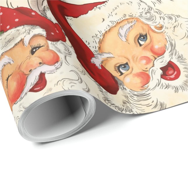 Papel De Regalo Navidades Retro Santa Mini Rojos (Esquina del rollo)