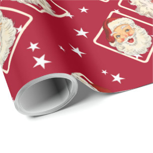 Papel De Regalo Navidades Retro Santa Mini Rojos