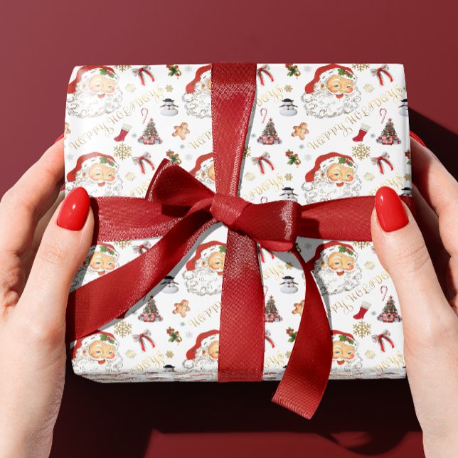Papel De Regalo Navidades Retro Santa White y Red Everything (Subido por el creador)