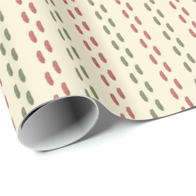 Papel De Regalo Navidades retro titulados en crema roja verde (Esquina del rollo)