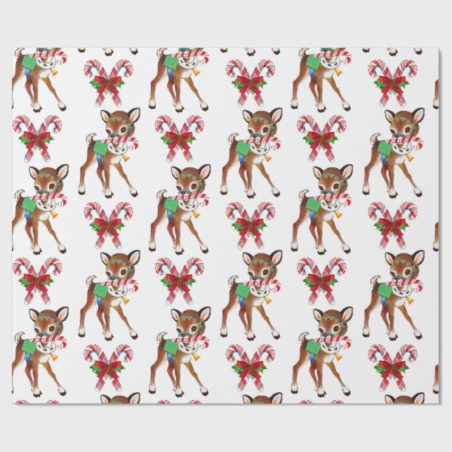 Papel De Regalo Navidades retro venados y canas de canto (Superficie plana)