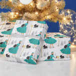 Papel De Regalo Navidades retro vintage mujeres con perro escocés<br><div class="desc">Navidades retro vintage Mujer con papel envolvente de perro escocés. Perfecto para envolver regalos de vacaciones para amigos y familia.</div>