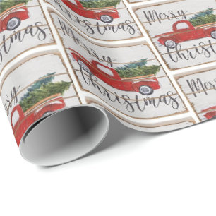 Papel De Regalo Navidades Retro Vintage Red Truck Trek