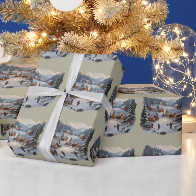 Papel De Regalo Navidades Retro Winter Village 90's Mountains Tree (Vacaciones)