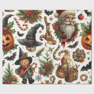Papel De Regalo Navidades retro y patrón sin foco de Halloween