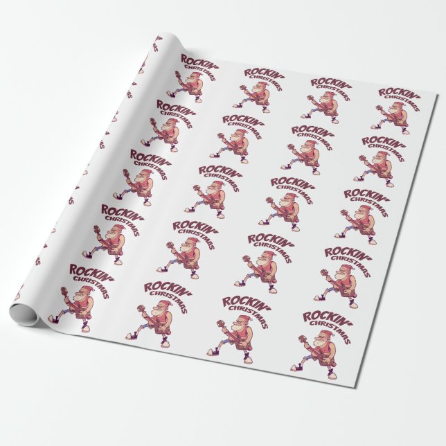 Papel De Regalo Navidades Rockin, Santa meciendo con Invita de gui (Desenrollado)