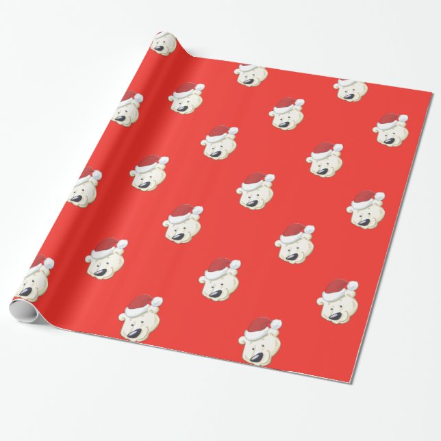 Papel De Regalo Navidades Rojo oso polar (Desenrollado)