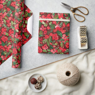 Papel De Regalo Navidades rojos acuarela patrón Oscuro