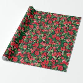 Papel De Regalo Navidades rojos acuarela patrón Verde