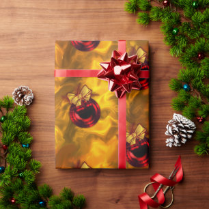 Papel De Regalo Navidades rojos baubles con oro