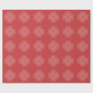 Papel De Regalo Navidades rojos bordan arte de copos de nieve esta