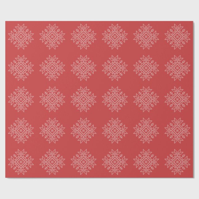 Papel De Regalo Navidades rojos bordan arte de copos de nieve esta (Superficie plana)