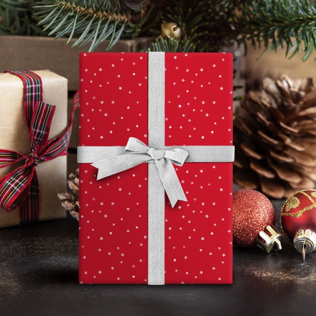 Papel De Regalo Navidades rojos con patrón de estrella simple (Simple star pattern red Christmas Wrapping Paper)