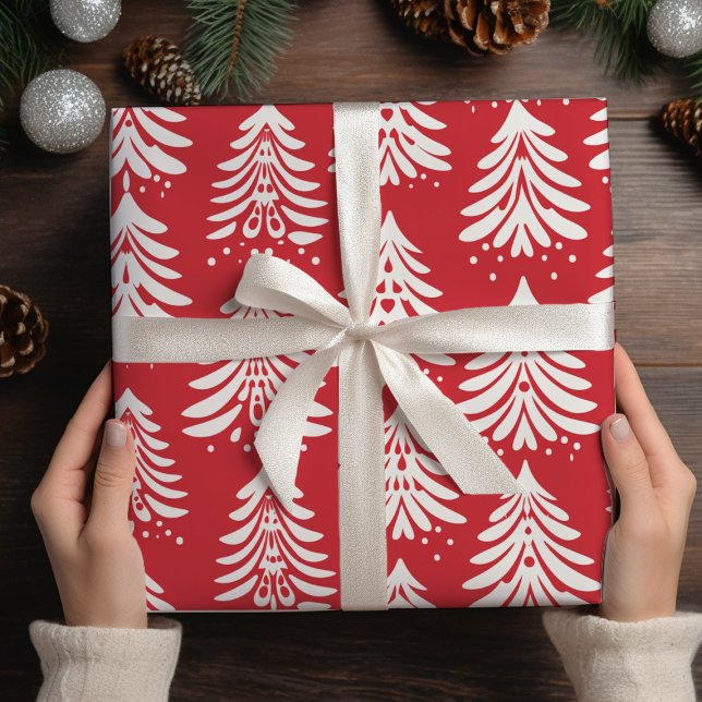 Papel De Regalo Navidades rojos de árboles de Navidad blancos (Subido por el creador)