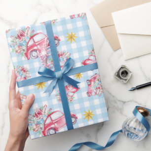 Papel De Regalo Navidades rojos de Gingham azul vagabundos