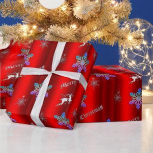 Papel De Regalo Navidades rojos de lujo con reno plateado