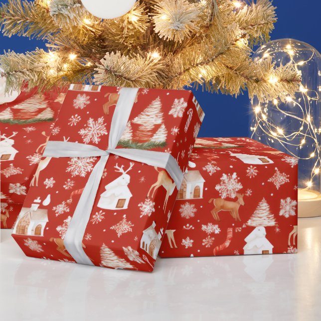 Papel De Regalo Navidades rojos del país con copas de nieve para r (Vacaciones)