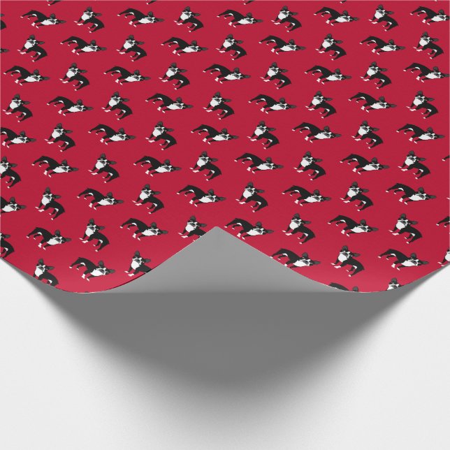 Papel De Regalo Navidades rojos del perro del Boston Terrier (Esquina)