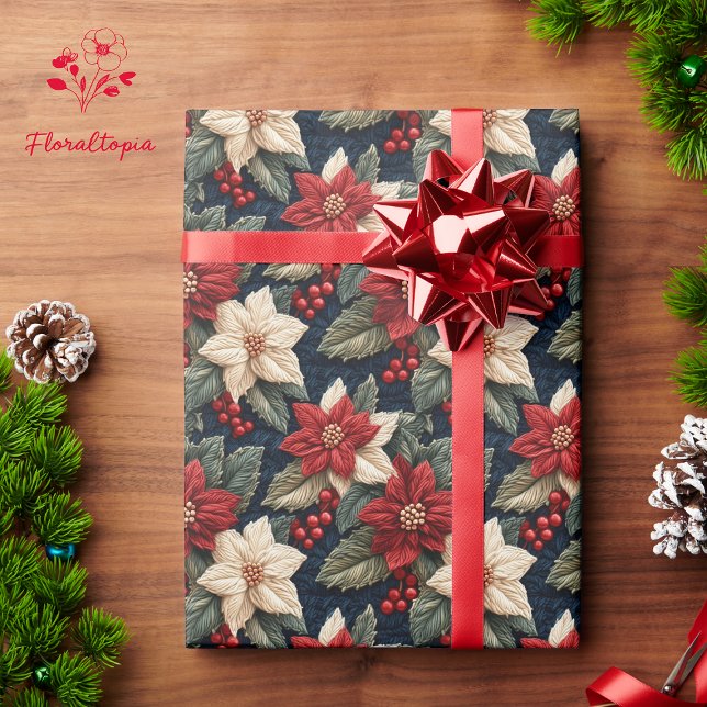 Papel De Regalo Navidades rojos festivos Poinsettia Knitus Floral (Subido por el creador)