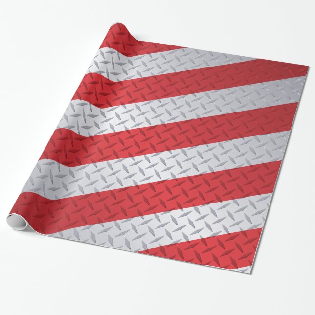 Papel De Regalo Navidades rojos y aceros Stripe Diamond Plate (Desenrollado)