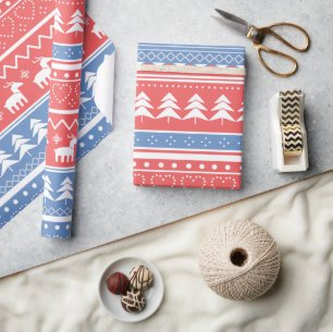 Papel De Regalo Navidades rojos y azules minimalistas - Patrón úni