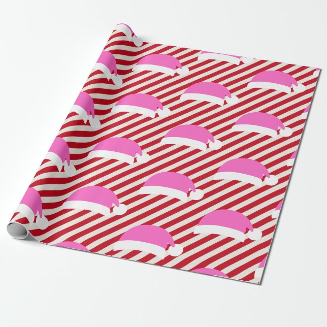 Papel De Regalo Navidades rojos y blancos con sombreros de Santa R (Desenrollado)