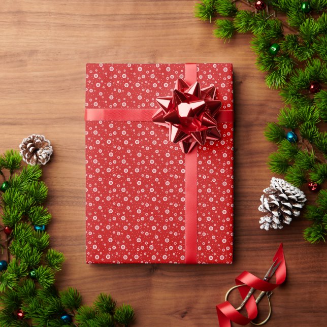 Papel De Regalo Navidades rojos y blancos copos de nieve y patrón  (Regalo de vacaciones)