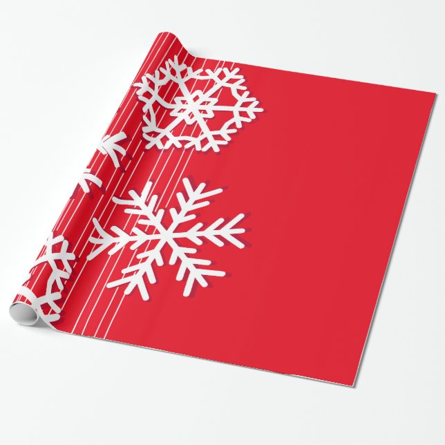 Papel De Regalo Navidades rojos y blancos modernos copos de nieve  (Desenrollado)