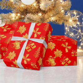 Papel De Regalo navidades rojos y dorados envolviendo la temporada