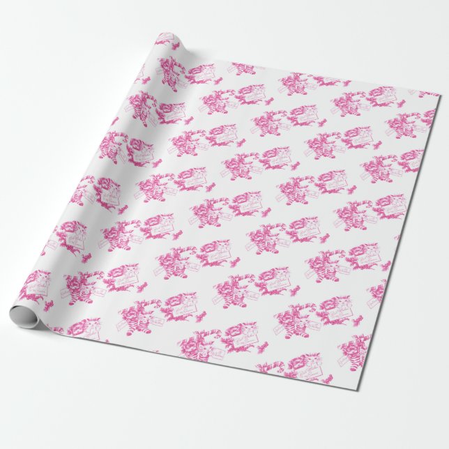 Papel De Regalo Navidades Rosa Retro Gatitos y Cachorros (Desenrollado)