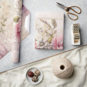 Papel De Regalo Navidades rosados angustiados de Shabby Chic Lace