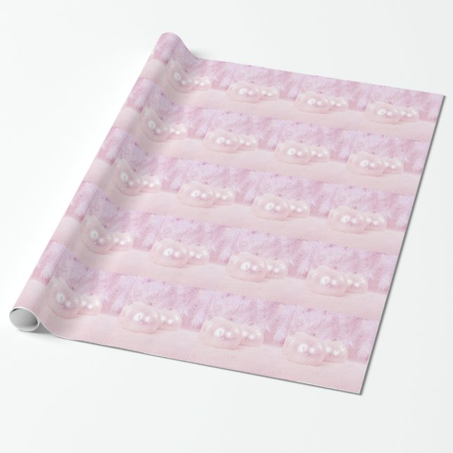 Papel De Regalo Navidades rosados bailan sobre nieve con fondo ros (Desenrollado)